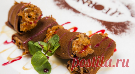 Ржаные блинчики с апельсиновым муссом и вафельной крошкой от Алексея Беседина. Пошаговый рецепт с фото на Gastronom.ru