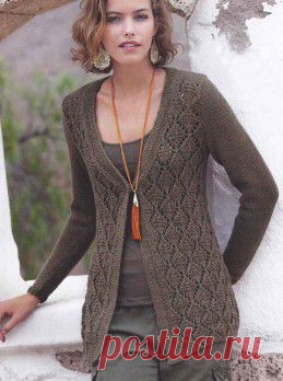 Вязание крючком и спицами - Длинный жакет ажурным узором
