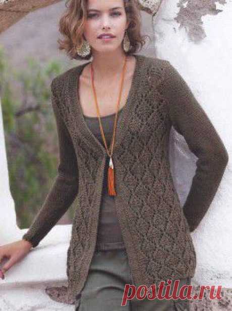 Вязание крючком и спицами - Длинный жакет ажурным узором