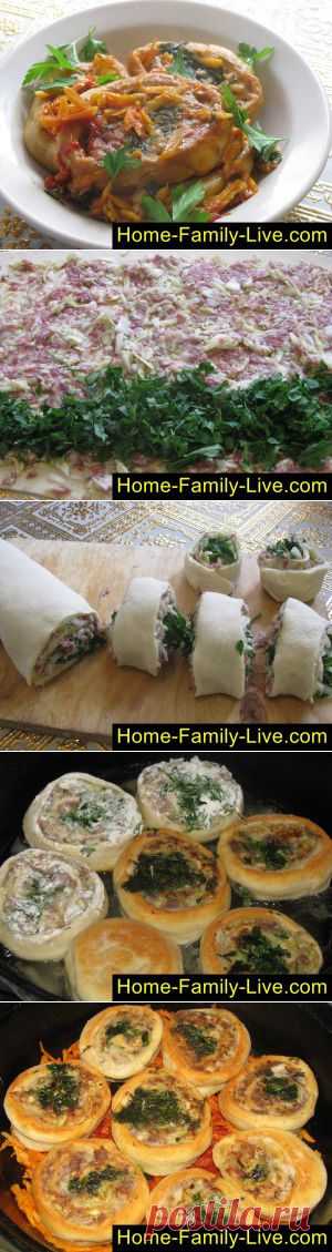 Гусарики - пошаговый фоторецепт - рулет из теста с мясным фаршем в соу