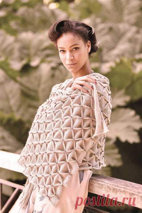 Вязаная спицами шаль стола с бусинами в складку Niigata