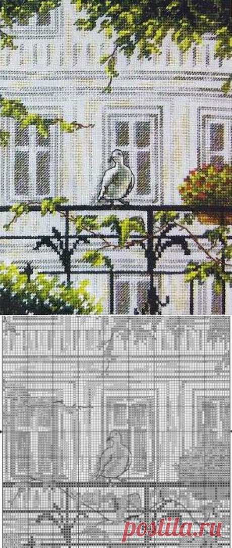 Вышивка &quot;Гость на балконе&quot; - Скачать схему бесплатно на сайте Stitchart.net