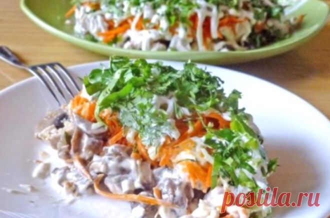 Вкусный салат с жареными шампиньонами Салаты