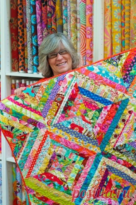 Valli & Kim: Valli's First Quilt!!!! ~ so much color and pattern, yet it totally works. Plus, using selvages is so cool!!