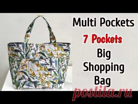 DIY 7 POCKETS SHOPPING BAG TUTORIAL | Multi pocket bag | Shopping bag making at home | DIY Tote bag