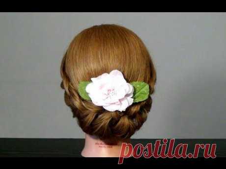 Прическа с плетением на средние волосы.  Braided  updo hairstyles