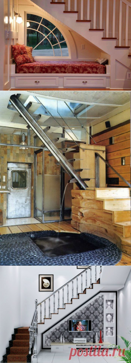 Идеи обустройства пространства под лестницей