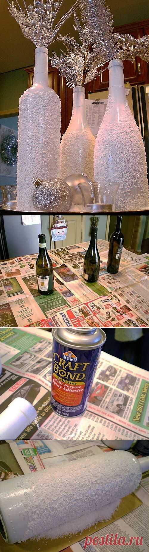 Зимний декор бутылки | Хитрости Жизни