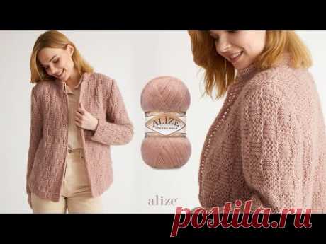 Кардиган Armor & Basketweave Knit с Alize Angora Gold
