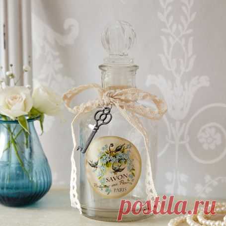 vintage style glass bottle, shabby chic accessories from live laugh love
