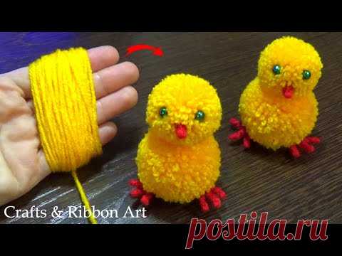 Super Easy Pom Pom Chicken Making Idea with Fingers - DIY Pom Pom Chick - How to Make Yarn Chicken