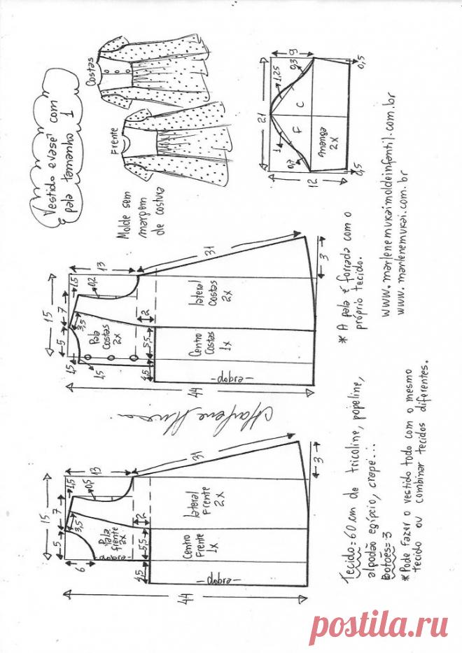 Vestido evasê vintage com pala retangular – DIY- marlene mukai – molde infantil