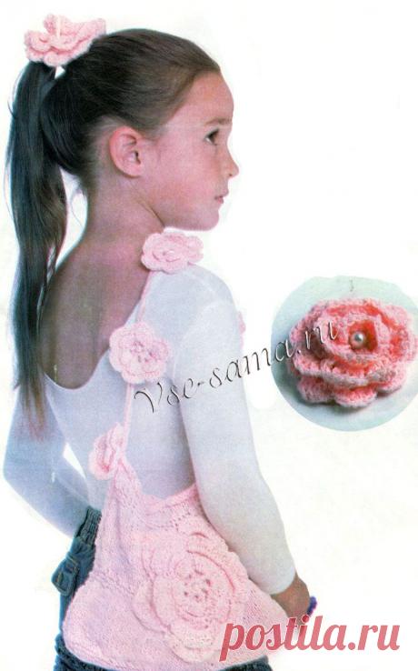Сумка спицами и заколка для волос крючком - Детские сумочки спицами