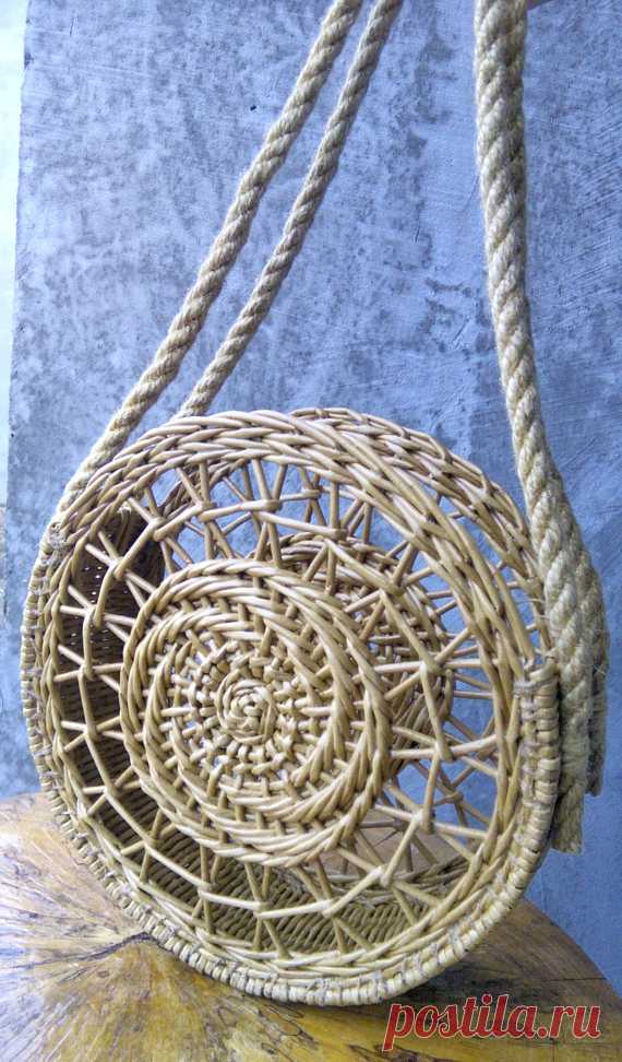 Openwork bag A gift to mom Straw color Wicker bag Round