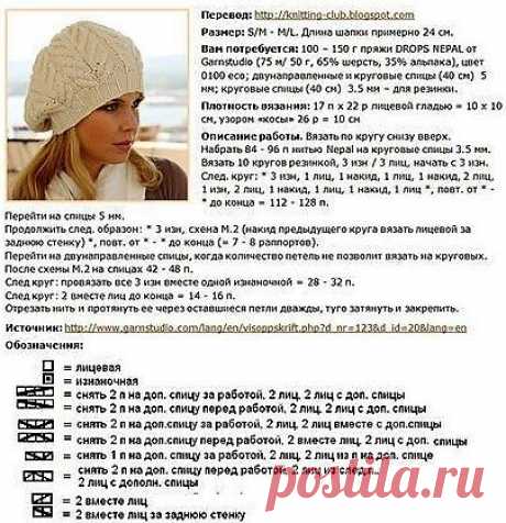 Практичный Баскский берет спицами с косами от drops | Вязание Шапок - Модные и Новые Модели