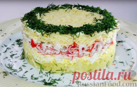 Рецепт: Слоеный салат "Неженка" с крабовыми палочками на RussianFood.com