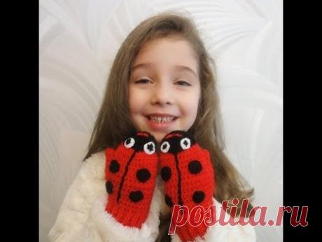 ВАРЕЖКИ "Божьи коровки" Вязание крючком MITTENS made CROCHET
