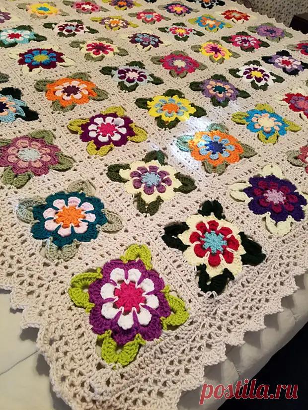 Красивый плед с цветами из квадратных мотивов крючком - Сам себе мастер - 1 января - 43816931047 - Медиаплатформа МирТесен