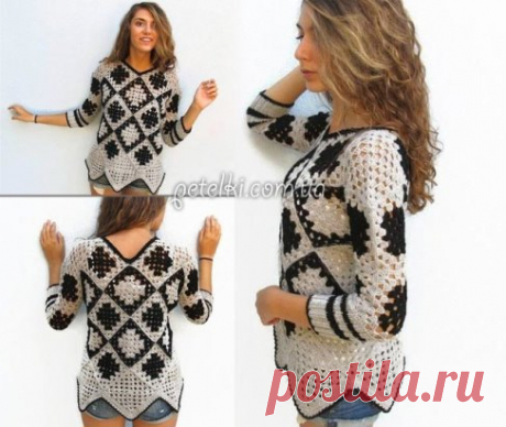 Туника из бабушкиного квадрата. Схема - https://petelki.com.ua/2064-tunika-iz-babushkinogo-kvadrata.html