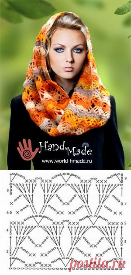 Вяжем шарф-снуд крючком. +м/к