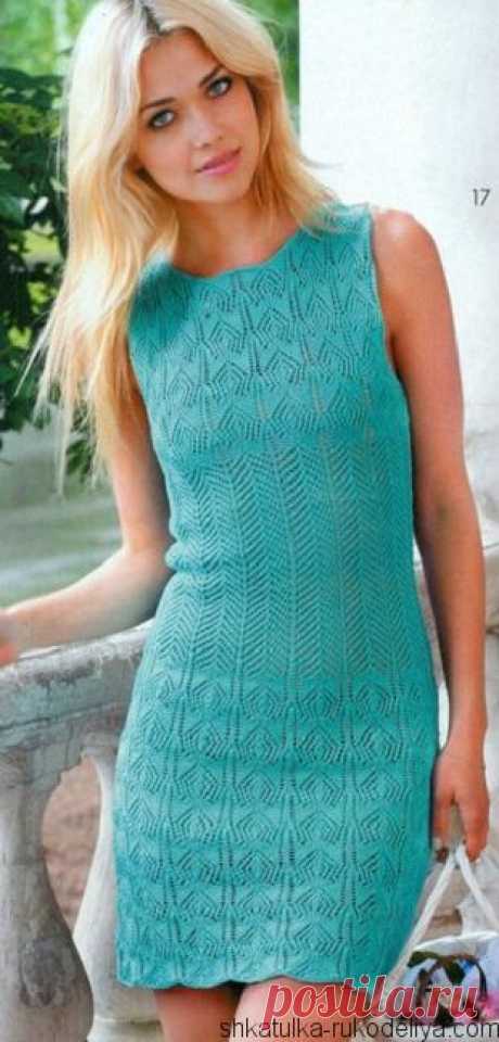 Бирюзовое платье спицами Бирюзовое платье спицами. Летнее платье спицами для женщин