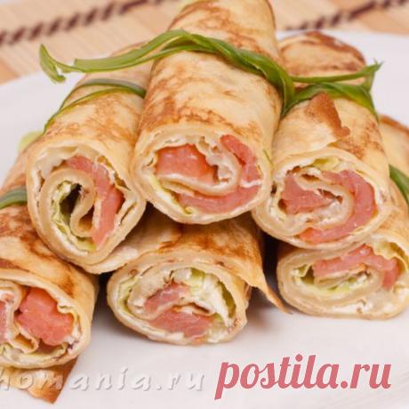 Блины фаршированные семгой и творожным сыром