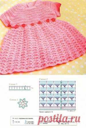 Платье, связанное крючком для девочки 6-9 мес. Интересные идеи для отделки..