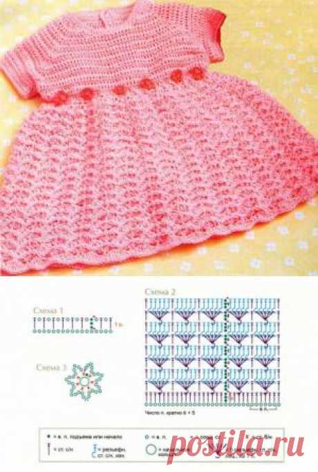 Платье, связанное крючком для девочки 6-9 мес. Интересные идеи для отделки..