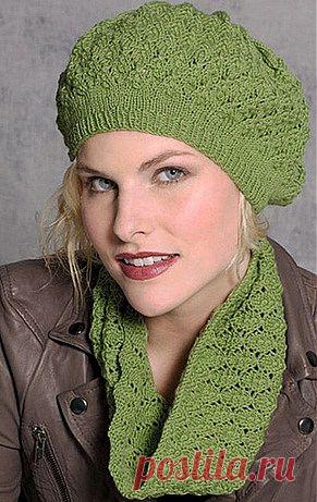 Шапка, шарф и митенки спицами
