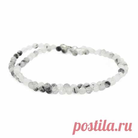 2.906 р-Волосатик (рутиловый кварц) 5мм круглые граненые бусины, бусы "Соблазн" длина 48см