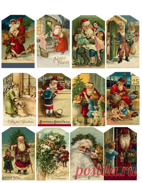 Vintage Christmas Hang Tags Printable Collage Sheet Download JPG Digital File