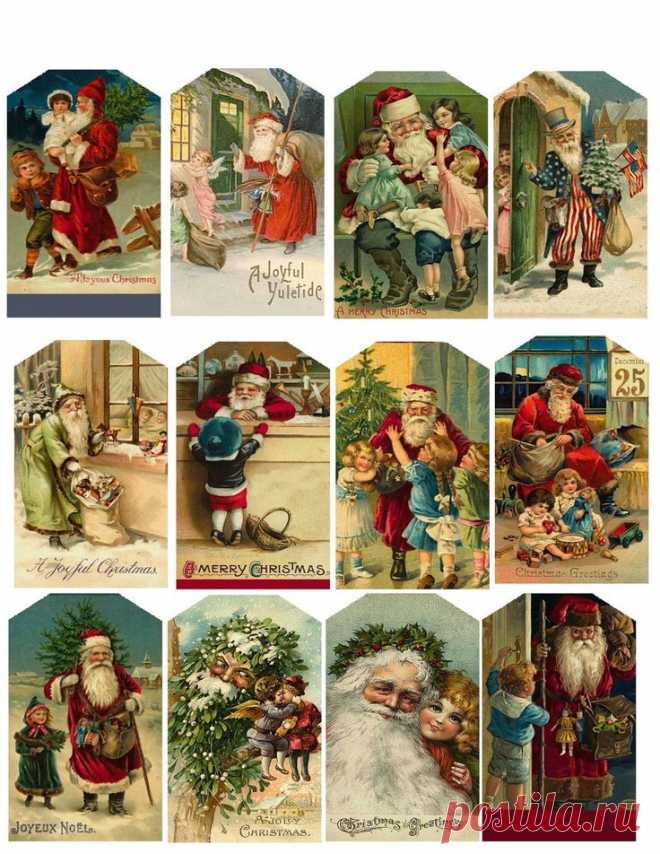 Vintage Christmas Hang Tags Printable Collage Sheet Download JPG Digital File