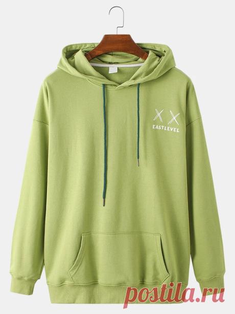 Mens Funny Emojis Back Print Solid Color Cotton Loose Drawstring Hoodies With K - US$39.99