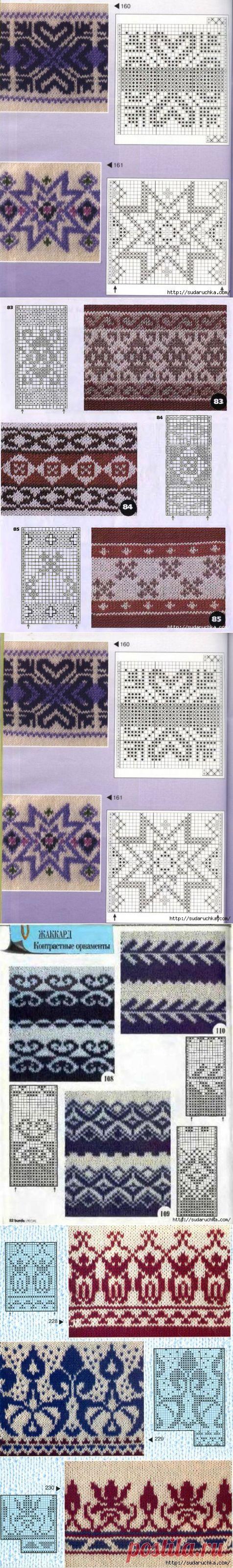 Жаккардовый узор.Вязание спицами..