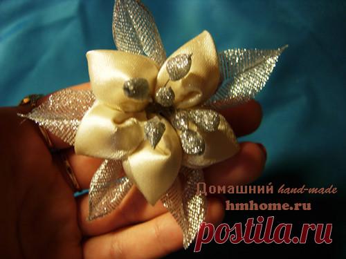 Заколка для волос из атласных лент - Домашний hand-made