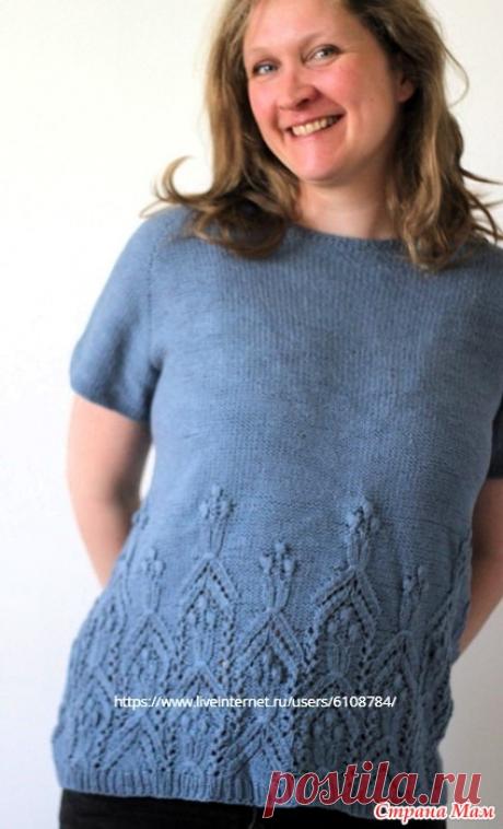 Джемпер Bouquet de Fleurs tee от Dieuwke Schack-Mulligen. Спицы. вяжется по кругу сверху вниз. Росток выполняется укороченными рядами. Верх топа вяжется по изнаночной стороне работы лицевой гладью.  РАЗМЕРЫ 1-2-3-4-5-6  РАЗМЕРЫ ГОТОВОГО ИЗДЕЛИЯ