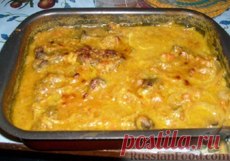 Рецепт: Куриные желудки, запечённые в кефире на RussianFood.com