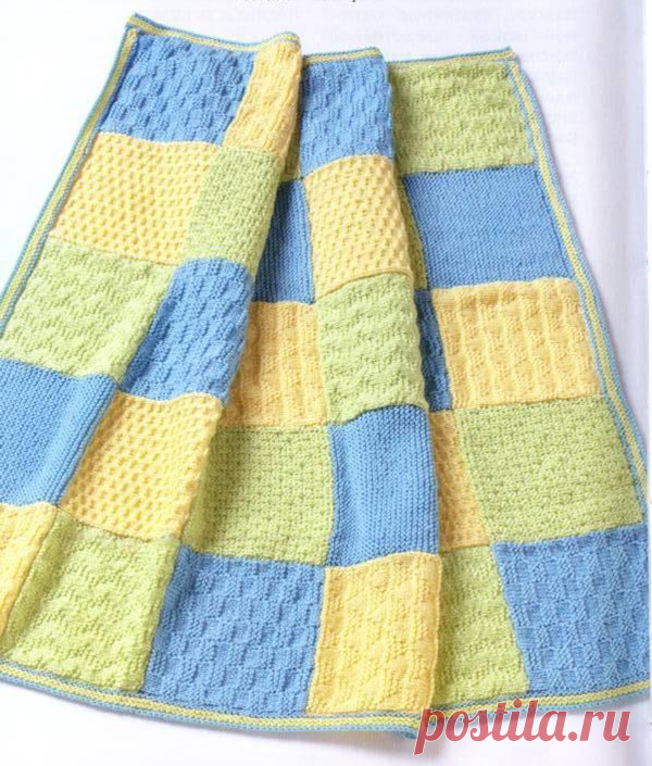 Одеяло плед спицами из рельефных квадратов
