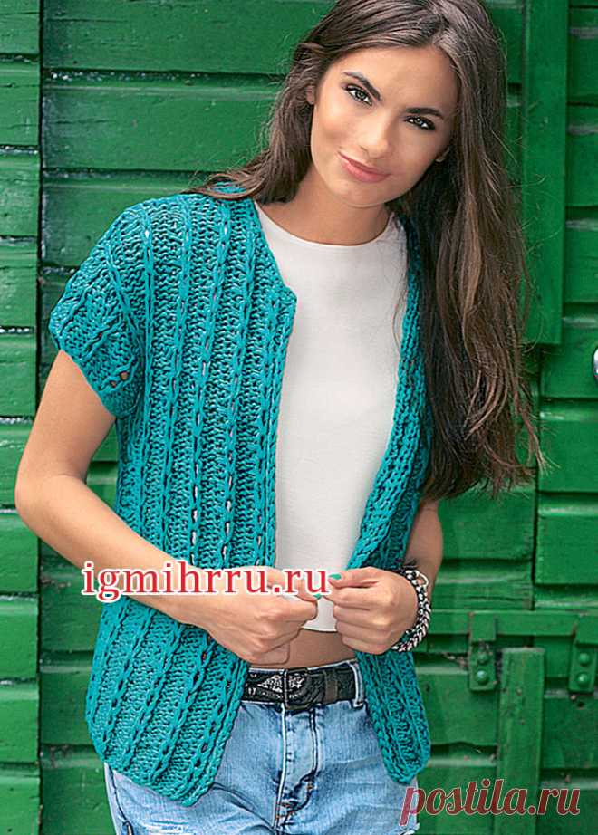 Летний жакет с вертикальным структурным узором. Спицами. / igmihrru.ru