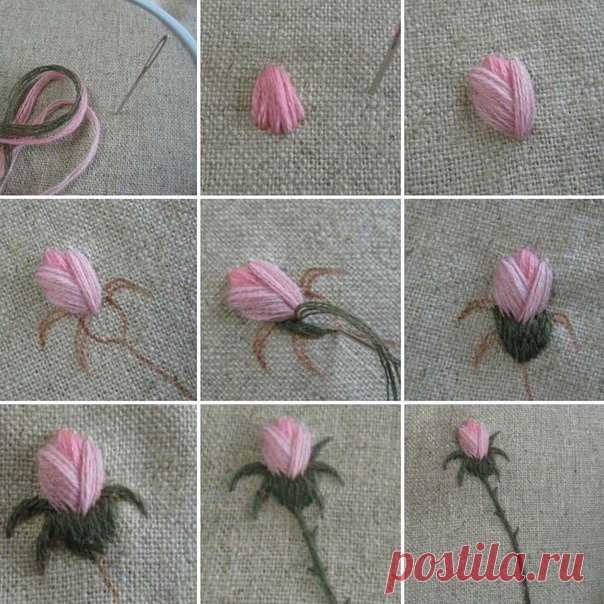 Запись на стене Вышиваем гладью бутон розы 🌹