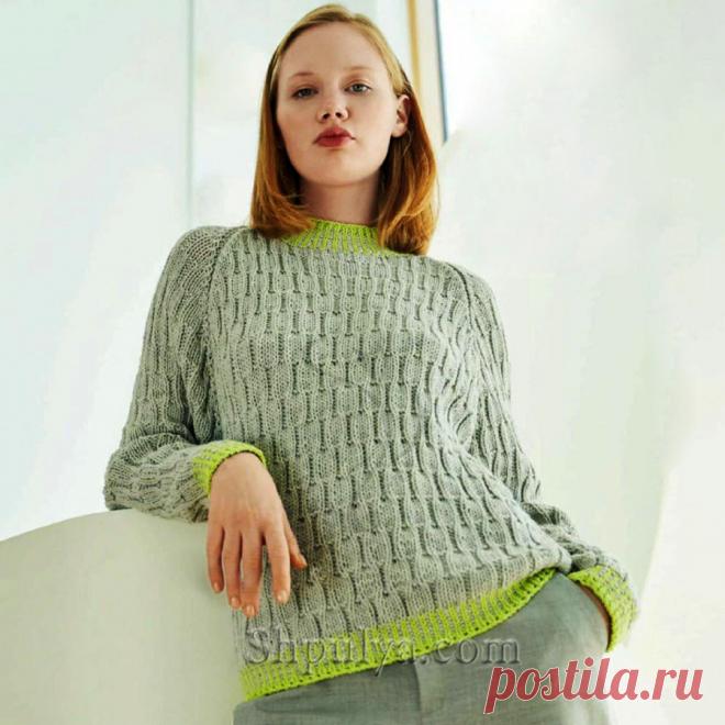 Пуловер реглан со струкрурным узором — Shpulya.com - схемы с описанием для вязания спицами и крючком