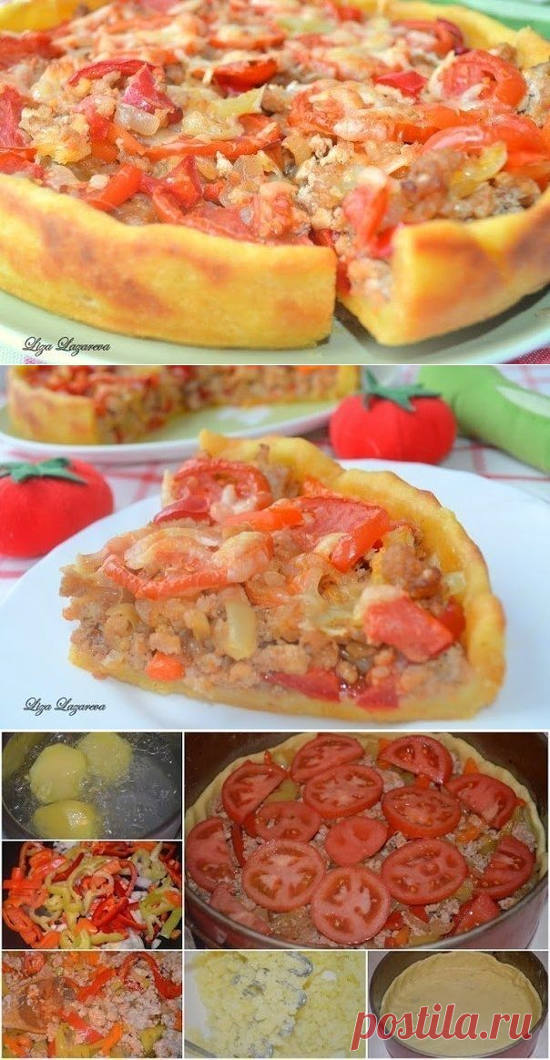 Как приготовить деревенский пирог из картофельного теста с мясом и овощами - рецепт, ингридиенты и фотографии