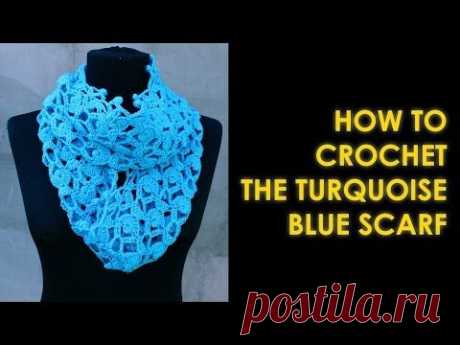How to crochet scarf Turquoise Blue Scarf by WWWIKA - YouTube