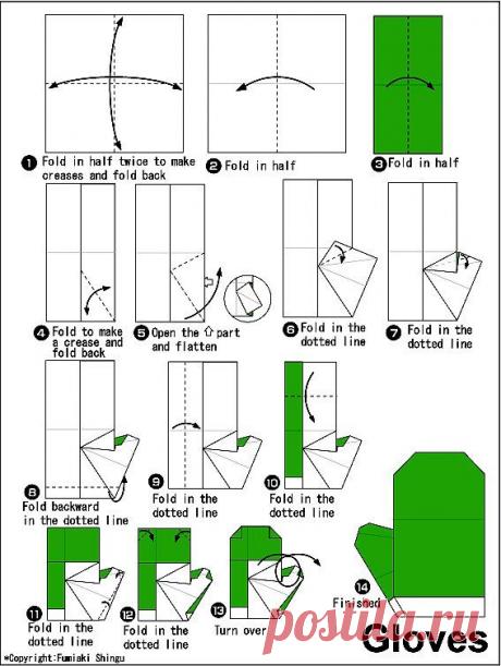 Схемы оригами для детей. Рукавичка / Схемы сборки оригами из бумаги для детей - как сделать поделки, модульное оригами, бесплатно / Лунтики. Развиваем детей. Творчество и игрушки