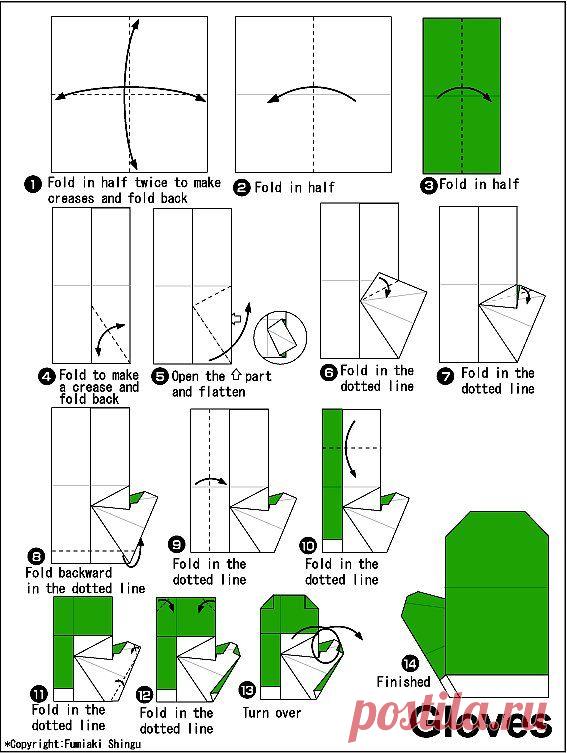 Схемы оригами для детей. Рукавичка / Схемы сборки оригами из бумаги для детей - как сделать поделки, модульное оригами, бесплатно / Лунтики. Развиваем детей. Творчество и игрушки