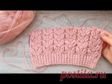 Красивый узор спицами объемные листья 3D