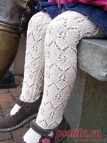Вязаные спицами детские колготки для девочки