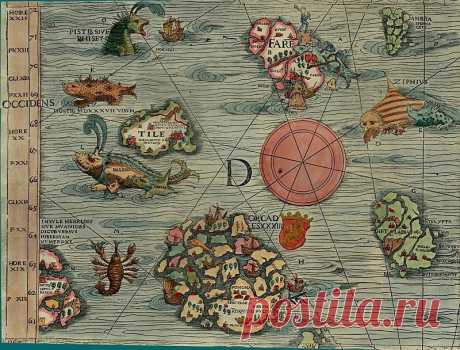 d Olaus Magnus Map of Scandinavia 1539. Древние карты мира в высоком разрешении - Старинные карты. Описание картины, скачать репродукцию.