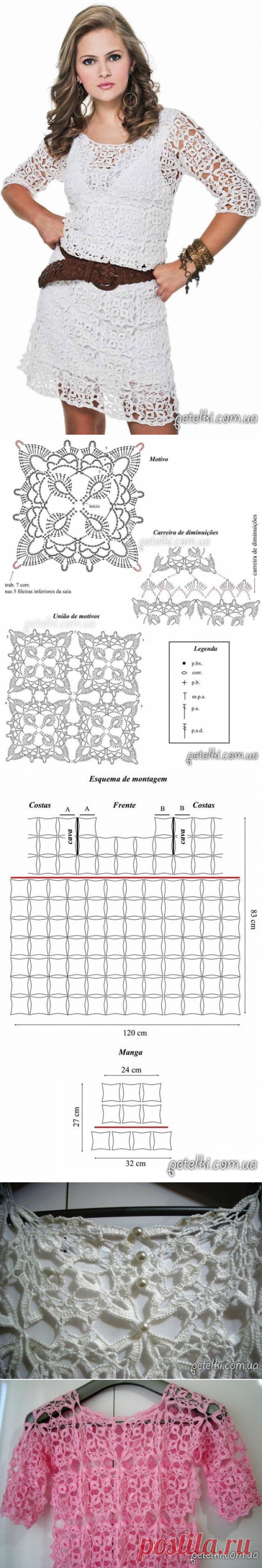 Белое платье из квадратных мотивов. Схемы