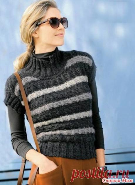 Безрукавка в полоску с воротником стойкой - Вязание - Страна Мам